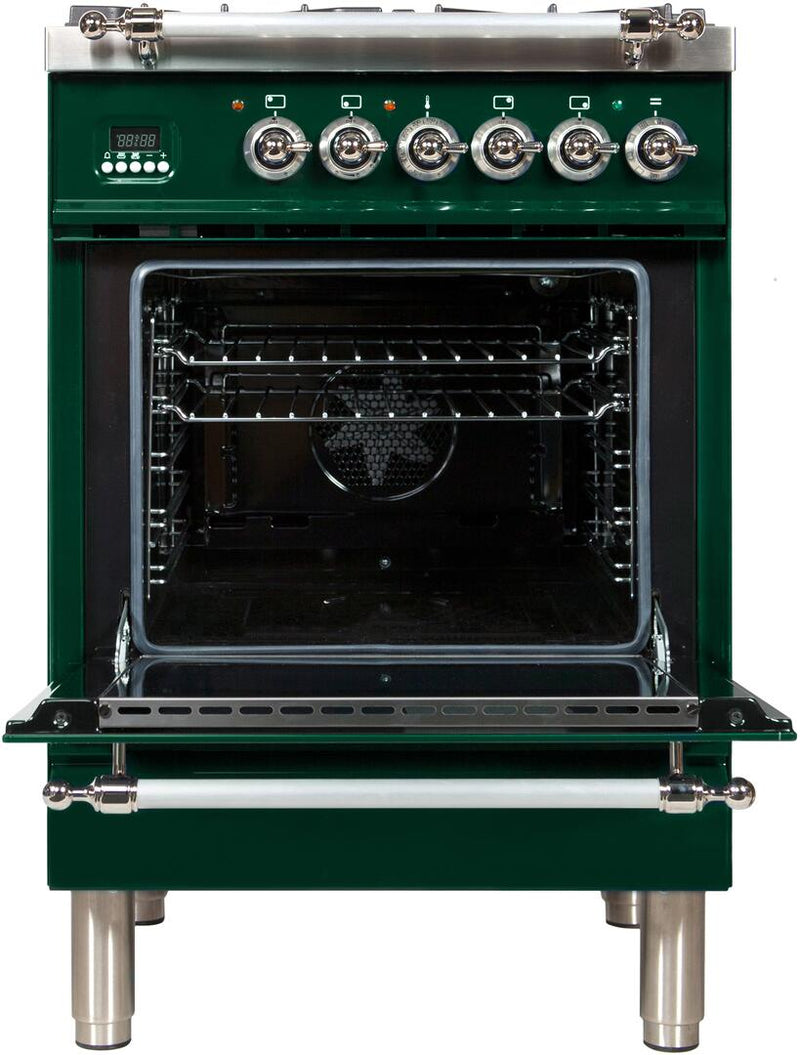 ILVE 24" Nostalgie - Dual Fuel Range with 4 Sealed Burners - 2.44 cu. ft. Oven - Chrome Trim in Emerald Green (UPN60DMPVSX) Ranges ILVE 