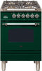 ILVE 24-Inch Nostalgie - Dual Fuel Range with 4 Sealed Burners - 2.44 cu. ft. Oven - Chrome Trim in Emerald Green (UPN60DMPVSX)