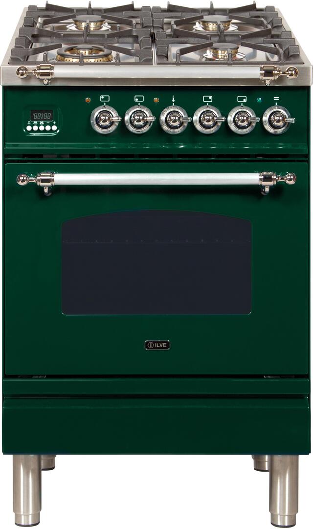 ILVE 24" Nostalgie - Dual Fuel Range with 4 Sealed Burners - 2.44 cu. ft. Oven - Chrome Trim in Emerald Green (UPN60DMPVSX) Ranges ILVE 