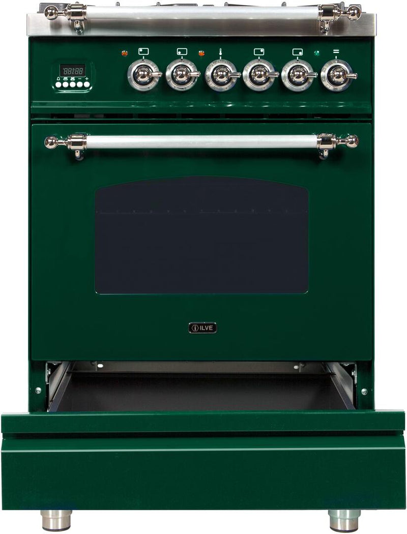 ILVE 24" Nostalgie - Dual Fuel Range with 4 Sealed Burners - 2.44 cu. ft. Oven - Chrome Trim in Emerald Green (UPN60DMPVSX) Ranges ILVE 