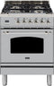 ILVE 24-Inch Nostalgie - Dual Fuel Range with 4 Sealed Burners - 2.44 cu. ft. Oven - Chrome Trim in Stainless Steel (UPN60DMPIX)