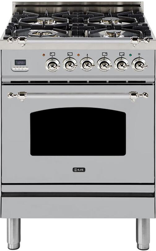 ILVE 24" Nostalgie - Dual Fuel Range with 4 Sealed Burners - 2.44 cu. ft. Oven - Chrome Trim in Stainless Steel (UPN60DMPIX) Ranges ILVE 