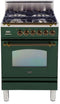 ILVE 24-Inch Nostalgie Gas Range in Emerald Green with Bronze Trim (UPN60DVGGVSY)