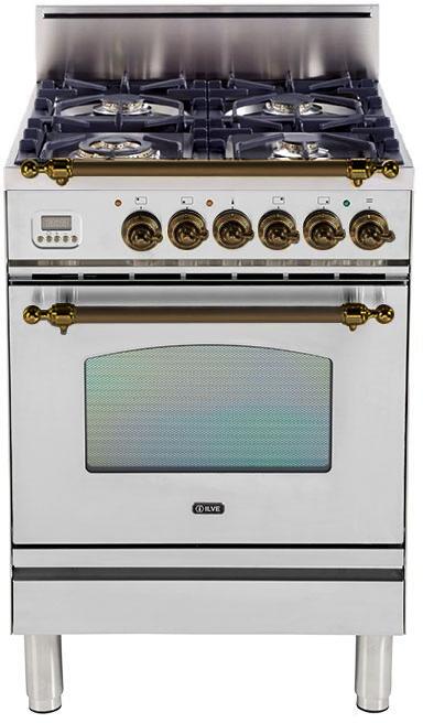 ILVE 24" Nostalgie Gas Range in Stainless Steel with Bronze Trim (UPN60DVGGIY) Ranges ILVE 