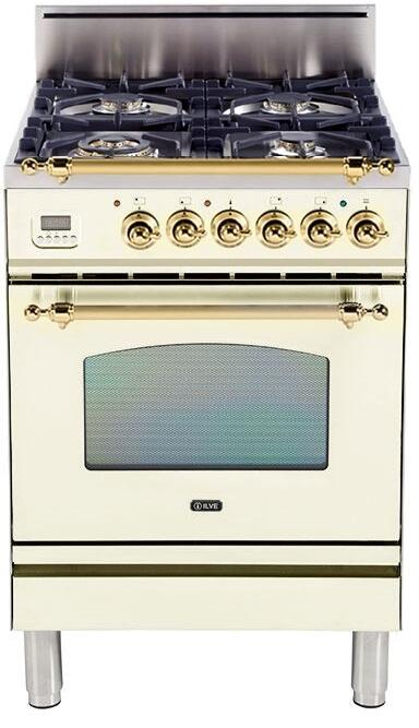 ILVE 24" Nostalgie Gas Range with 4 Brass Sealed Burners - 2.4 cu. ft. Oven - Brass Trim in Antique White (UPN60DVGGA) Ranges ILVE 