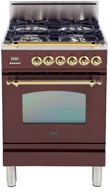 ILVE 24" Nostalgie Gas Range with 4 Brass Sealed Burners - 2.4 cu. ft. Oven - Brass Trim in Burgundy (UPN60DVGGRB) Ranges ILVE 