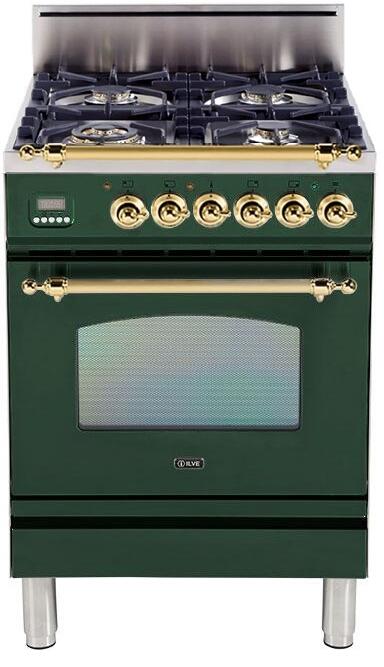 ILVE 24" Nostalgie Gas Range with 4 Brass Sealed Burners - 2.4 cu. ft. Oven - Brass Trim in Emerald Green (UPN60DVGGVS) Ranges ILVE 