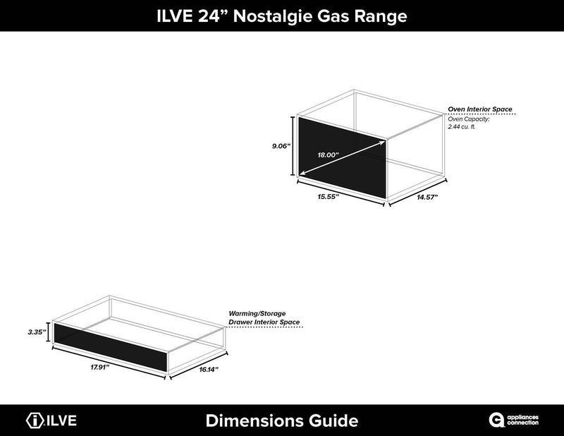 ILVE 24" Nostalgie Gas Range with 4 Brass Sealed Burners - 2.4 cu. ft. Oven - Brass Trim in Gloss Black (UPN60DVGGN) Ranges ILVE 