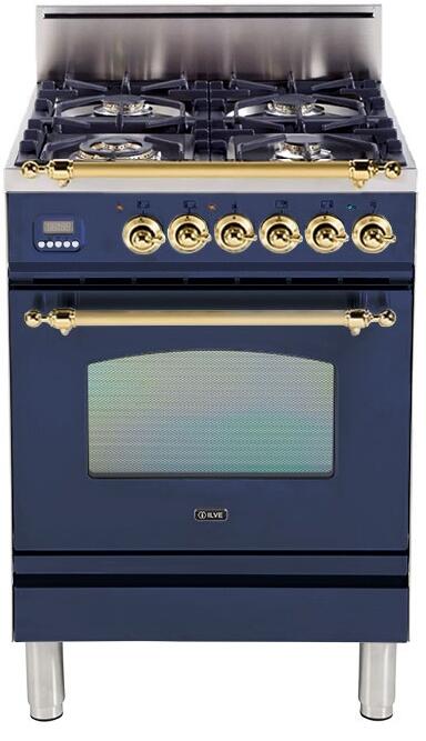 ILVE 24" Nostalgie Gas Range with 4 Brass Sealed Burners - 2.4 cu. ft. Oven - Brass Trim in Midnight Blue (UPN60DVGGBL) Ranges ILVE 