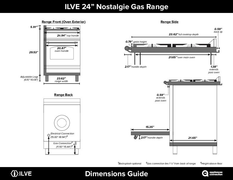 ILVE 24" Nostalgie Gas Range with 4 Brass Sealed Burners - 2.4 cu. ft. Oven - Brass Trim in Midnight Blue (UPN60DVGGBL) Ranges ILVE 
