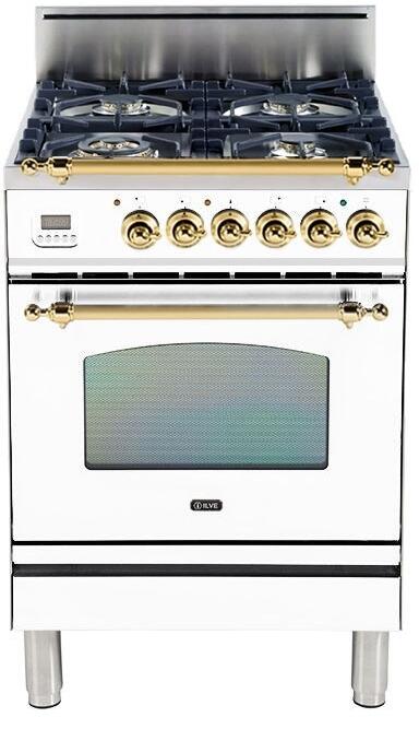 ILVE 24" Nostalgie Gas Range with 4 Brass Sealed Burners - 2.4 cu. ft. Oven - Brass Trim in True White (UPN60DVGGB) Ranges ILVE 