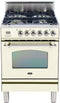 ILVE 24-Inch Nostalgie Gas Range with 4 Brass Sealed Burners - 2.4 cu. ft. Oven - Chrome Trim in Antique White (UPN60DVGGAX)