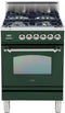 ILVE 24-Inch Nostalgie Gas Range with 4 Brass Sealed Burners - 2.4 cu. ft. Oven - Chrome Trim in Emerald Green (UPN60DVGGVSX)