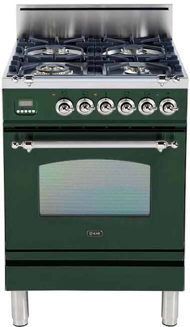 ILVE 24" Nostalgie Gas Range with 4 Brass Sealed Burners - 2.4 cu. ft. Oven - Chrome Trim in Emerald Green (UPN60DVGGVSX) Ranges ILVE 