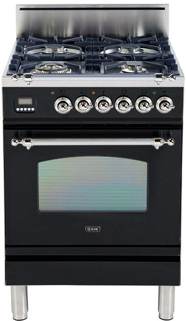 ILVE 24" Nostalgie Gas Range with 4 Brass Sealed Burners - 2.4 cu. ft. Oven - Chrome Trim in Gloss Black (UPN60DVGGNX) Ranges ILVE 