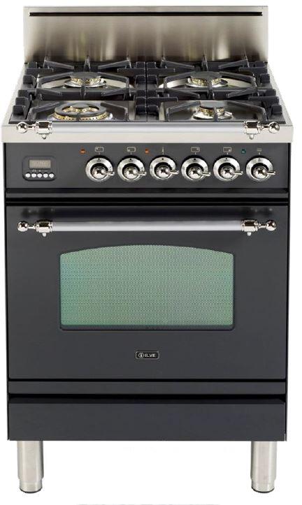 ILVE 24" Nostalgie Gas Range with 4 Brass Sealed Burners - 2.4 cu. ft. Oven - Chrome Trim in Graphite Matte (UPN60DVGGMX) Ranges ILVE 