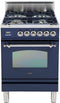 ILVE 24-Inch Nostalgie Gas Range with 4 Brass Sealed Burners - 2.4 cu. ft. Oven - Chrome Trim in Midnight Blue (UPN60DVGGBLX)