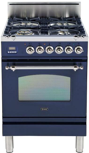 ILVE 24" Nostalgie Gas Range with 4 Brass Sealed Burners - 2.4 cu. ft. Oven - Chrome Trim in Midnight Blue (UPN60DVGGBLX) Ranges ILVE 