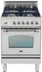 ILVE 24-Inch Nostalgie Gas Range with 4 Brass Sealed Burners - 2.4 cu. ft. Oven - Chrome Trim in Stainless Steel (UPN60DVGGIX)