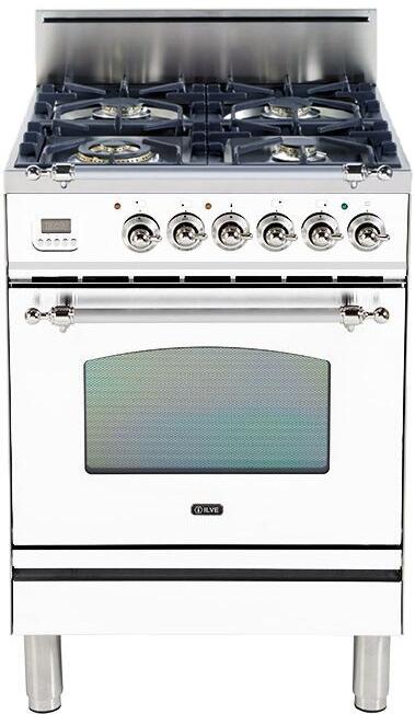 ILVE 24" Nostalgie Gas Range with 4 Brass Sealed Burners - 2.4 cu. ft. Oven - Chrome Trim in True White (UPN60DVGGBX) Ranges ILVE 