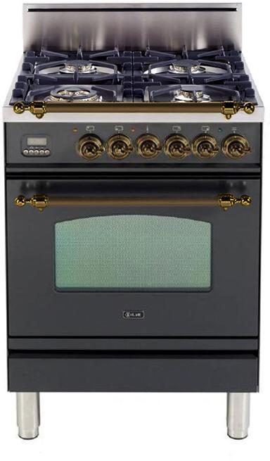 ILVE 24" Nostalgie Gas Range with 4 Semi-Sealed Burners in Graphite Matte with Bronze Trim (UPN60DVGGMY) Ranges ILVE 