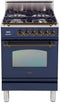 ILVE 24-Inch Nostalgie Gas Range with 4 Semi-Sealed Burners in Midnight Blue with Bronze Trim (UPN60DVGGBLY)
