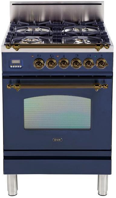 ILVE 24" Nostalgie Gas Range with 4 Semi-Sealed Burners in Midnight Blue with Bronze Trim (UPN60DVGGBLY) Ranges ILVE 