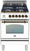 ILVE 24-Inch Nostalgie Gas Range with 4 Semi-Sealed Burners in True White with Bronze Trim (UPN60DVGGBY)