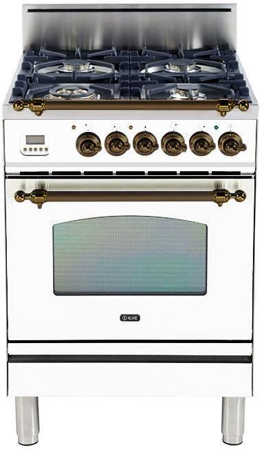 ILVE 24" Nostalgie Gas Range with 4 Semi-Sealed Burners in True White with Bronze Trim (UPN60DVGGBY) Ranges ILVE 