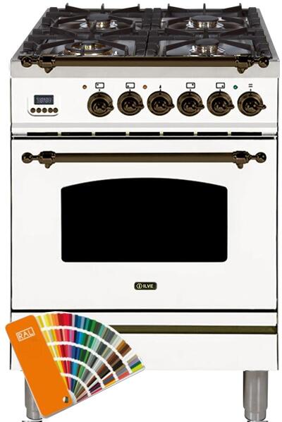 ILVE 24" Nostalgie Series Freestanding Single Oven Dual Fuel Range with 4 Sealed Burners in Custom RAL Color with Bronze Trim (UPN60DMPRALY) Ranges ILVE 
