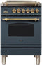 ILVE 24-Inch Nostalgie Series Freestanding Single Oven Gas Range with 4 Sealed Burners in Blue Grey with Brass Trim (UPN60DVGGGU)