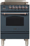 ILVE 24-Inch Nostalgie Series Freestanding Single Oven Gas Range with 4 Sealed Burners in Blue Grey with Bronze Trim (UPN60DVGGGUY)