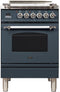 ILVE 24-Inch Nostalgie Series Freestanding Single Oven Gas Range with 4 Sealed Burners in Blue Grey with Chrome Trim (UPN60DVGGGUX)