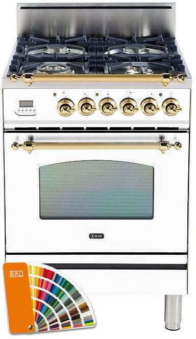 ILVE 24" Nostalgie Series Freestanding Single Oven Gas Range with 4 Sealed Burners in Custom RAL Color with Brass Trim (UPN60DVGGRAL) Ranges ILVE 