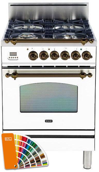 ILVE 24" Nostalgie Series Freestanding Single Oven Gas Range with 4 Sealed Burners in Custom RAL Color with Bronze Trim (UPN60DVGGRALY) Ranges ILVE 