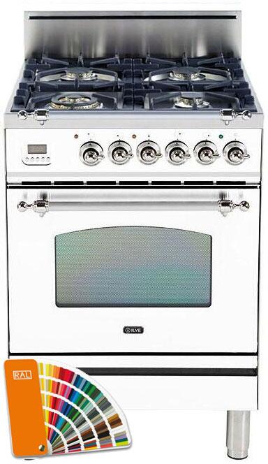 ILVE 24" Nostalgie Series Freestanding Single Oven Gas Range with 4 Sealed Burners in Custom RAL Color with Chrome Trim (UPN60DVGGRALX) Ranges ILVE 