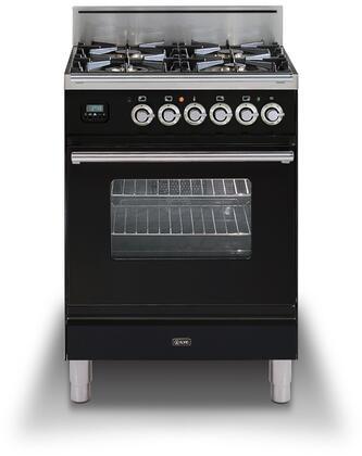 ILVE 24" Professional Plus All Gas Range with 4 Burners - 2.4 cu. ft. Oven - in Glossy Black with Chrome Trim (UPW60DVGGN) Ranges ILVE 