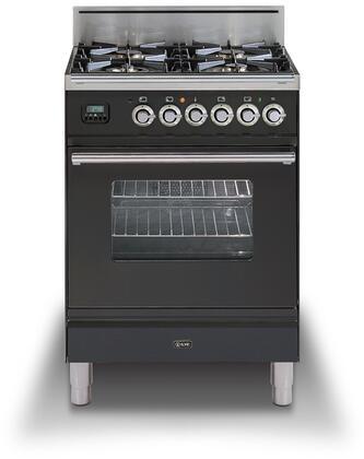 ILVE 24" Professional Plus All Gas Range with 4 Sealed Brass Burners - 2.4 cu. ft. Oven - in Matte Graphite with Chrome Trim (UPW60DVGGM) Ranges ILVE 