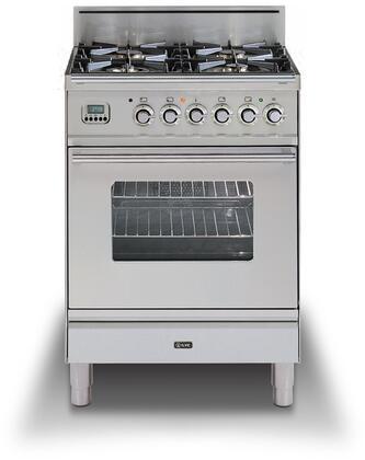 ILVE 24" Professional Plus Range with 4 Sealed Brass Burners - 2.4 cu. ft. Oven - in Stainless Steel with Chrome Trim (UPW60DVGGI) Ranges ILVE 