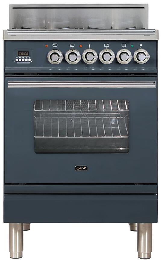 ILVE 24" Professional Plus Range with 4 Semi-Sealed Burners - 2.4 cu. ft. Oven - in Blue Grey with Chrome Trim (UPW60DVGGGU) Ranges ILVE 
