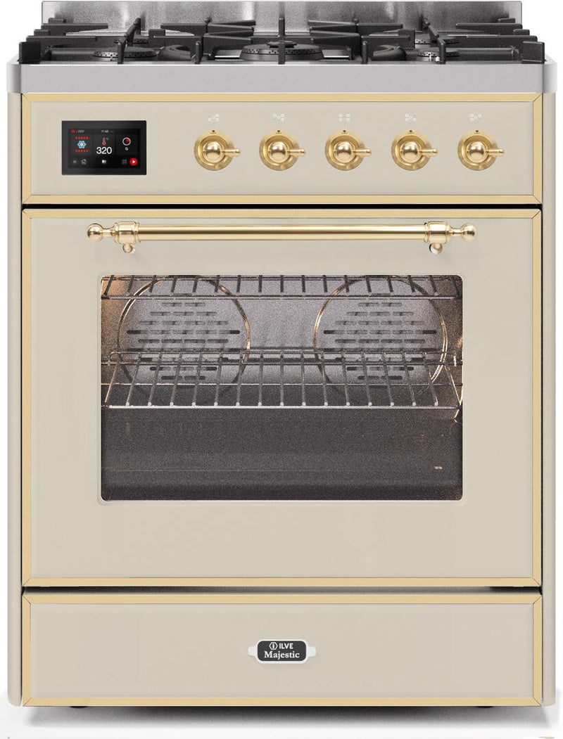 ILVE 30" Majestic II Dual Fuel Range with 5 Burners - 2.3 cu. ft. Oven - Brass Trim in Antique White (UM30DNE3AWG) Ranges ILVE 