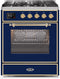 ILVE 30-Inch Majestic II Dual Fuel Range with 5 Burners - 4  cu. ft. Oven - Brass Trim in Blue (UM30DNE3MBG)