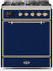 ILVE 30-Inch Majestic II Dual Fuel Range with 5 Burners - 2.3 cu. ft. Oven - Brass Trim in Blue (UM30DQNE3MBG)