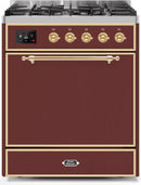ILVE 30" Majestic II Dual Fuel Range with 5 Burners - 2.3 cu. ft. Oven - Brass Trim in Burgundy (UM30DQNE3BUG) Ranges ILVE 