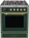 ILVE 30-Inch Majestic II Dual Fuel Range with 5 Burners - 4  cu. ft. Oven - Brass Trim in Emerald Green (UM30DNE3EGG)