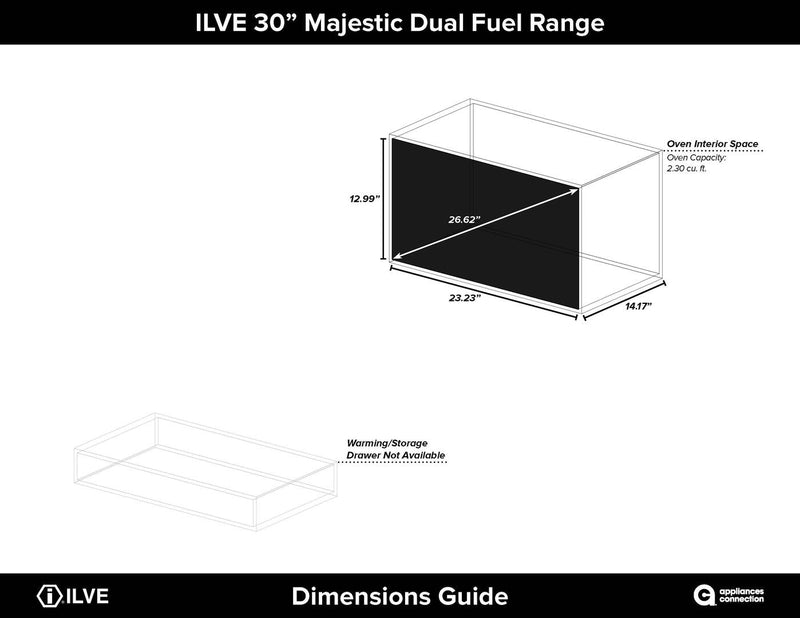 ILVE 30" Majestic II Dual Fuel Range with 5 Burners - 2.3 cu. ft. Oven - Brass Trim in Glossy Black (UM30DNE3BKG) Ranges ILVE 