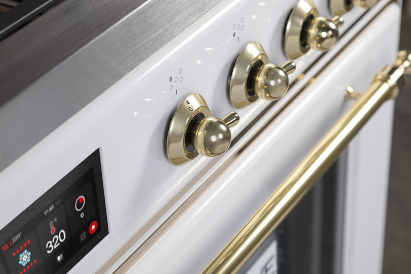 ILVE 30" Majestic II Dual Fuel Range with 5 Burners - 2.3 cu. ft. Oven - Brass Trim in White (UM30DNE3WHG) Ranges ILVE 