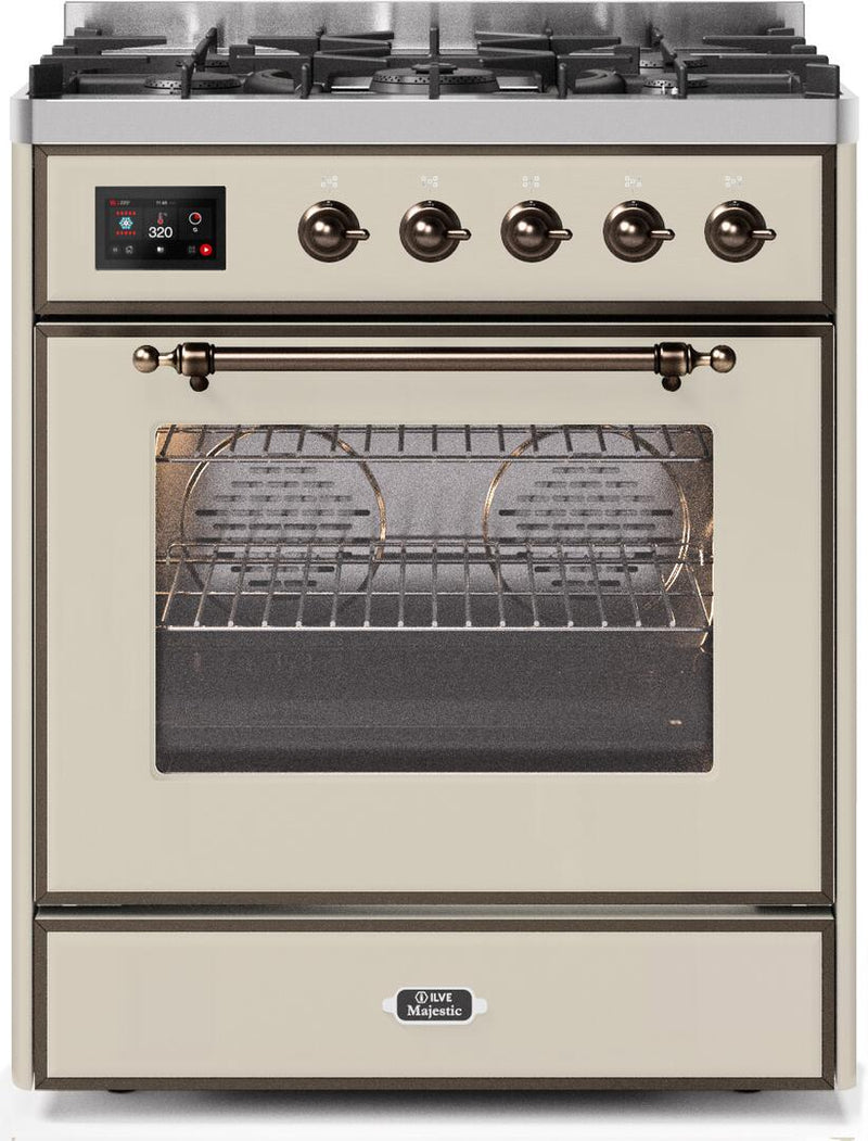 ILVE 30" Majestic II Dual Fuel Range with 5 Burners - 2.3 cu. ft. Oven - Bronze Trim in Antique White (UM30DNE3AWB) Ranges ILVE 