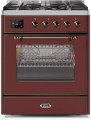 ILVE 30" Majestic II Dual Fuel Range with 5 Burners - 2.3 cu. ft. Oven - Bronze Trim in Burgundy (UM30DNE3BUB) Ranges ILVE 