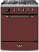 ILVE 30" Majestic II Dual Fuel Range with 5 Burners - 2.3 cu. ft. Oven - Bronze Trim in Burgundy (UM30DQNE3BUB) Ranges ILVE 